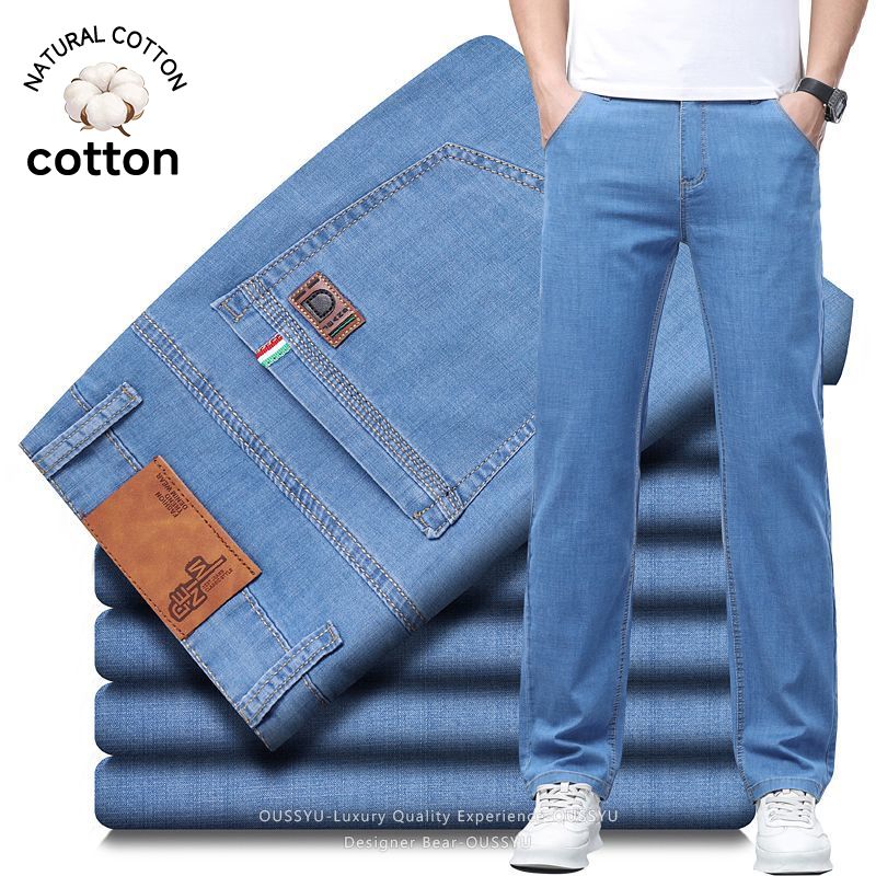 Levis Jeans 501 - 夏薄いメンズ弾性綿ジーンズファッションビジネスストレートカジュアルデニムパンツ男性作業服スリムパンツプラスサイズ 40