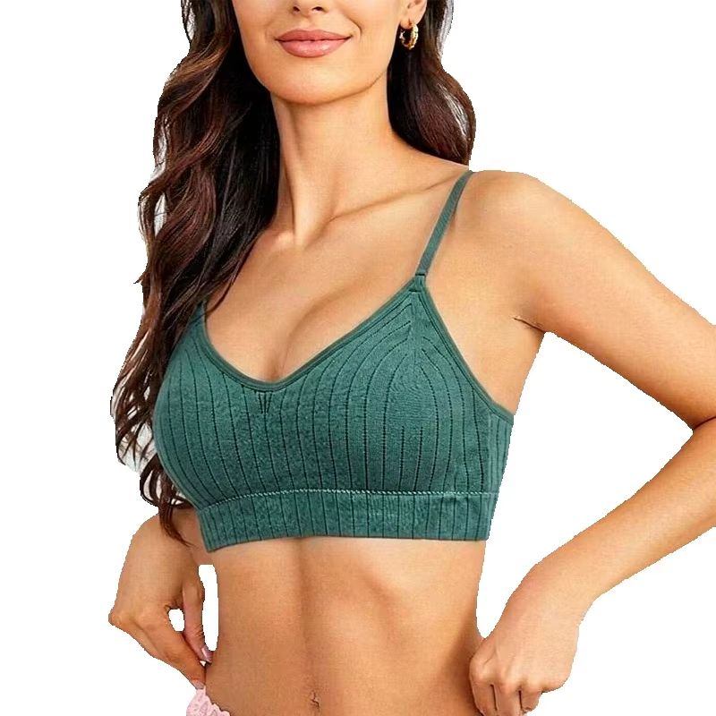 Bralette Wireless Soft - 女性用リブニットワイヤレスブラレット、調節可能な取り外し可能なパッド付き、ソフトなデイリーキャミソールブラ、ランジェリートップ