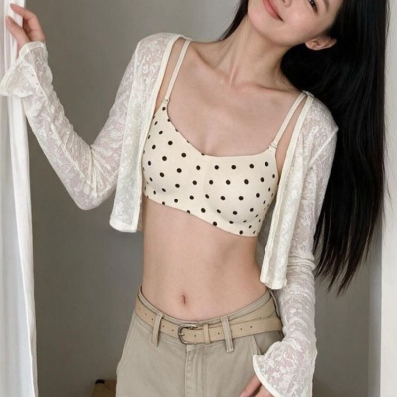 Bralette Wireless Soft - 女性用ポルカドット柄ワイヤレスシームレスブラレット、プッシュアップリフティングブラ、サイドサポート、垂れ防止、柔らかく通気性のあるデイリーアンダーウェア