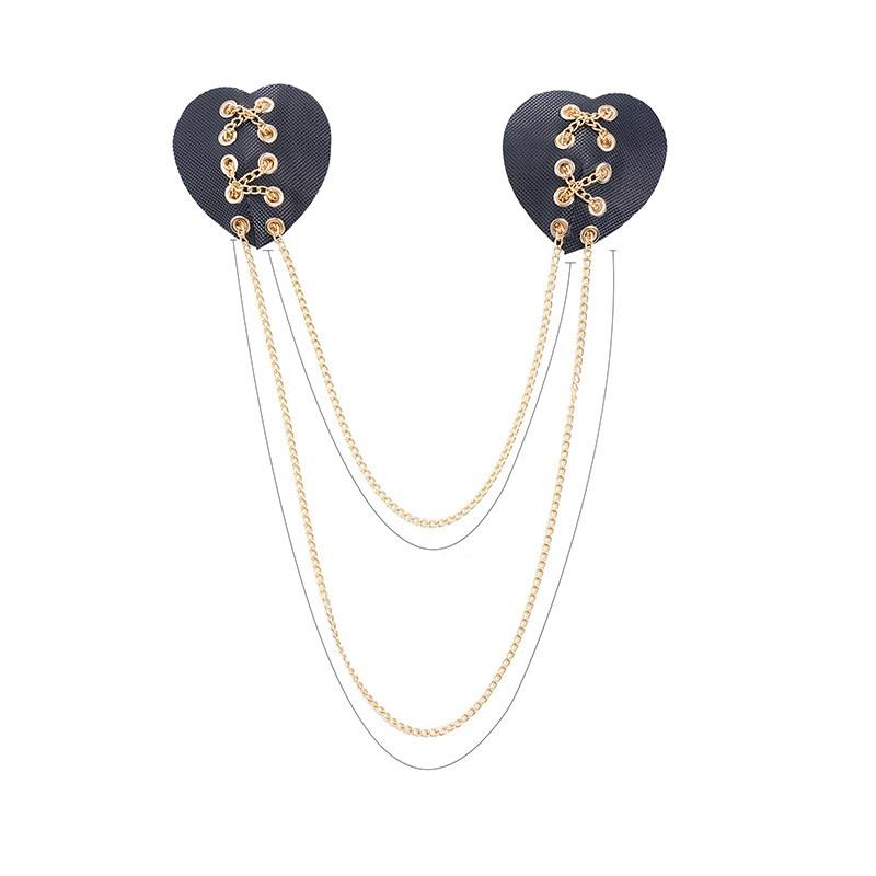 Nipple Cover Pasties - 再利用可能なチェーンニップルカバー セクシーボンデージチョーカー レザーシリコンニップルパッチ ランジェリー インナーアクセサリー コスチュームパーティー