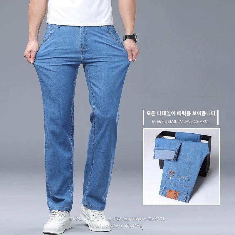 夏薄いメンズ弾性綿ジーンズファッションビジネスストレートカジ - Levis Jeans 501 のレビューと価格
