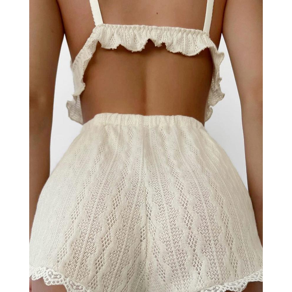 レーストリムフリル裾キャミトップセット、ケーブルテクスチャC - Cami Top Lace のレビューと価格
