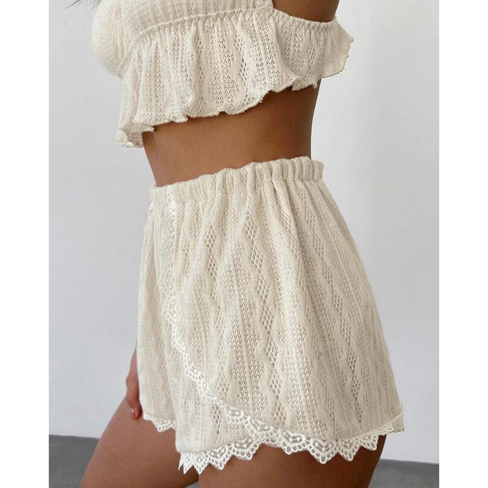 レーストリムフリル裾キャミトップセット、ケーブルテクスチャC - Cami Top Lace のレビューと価格