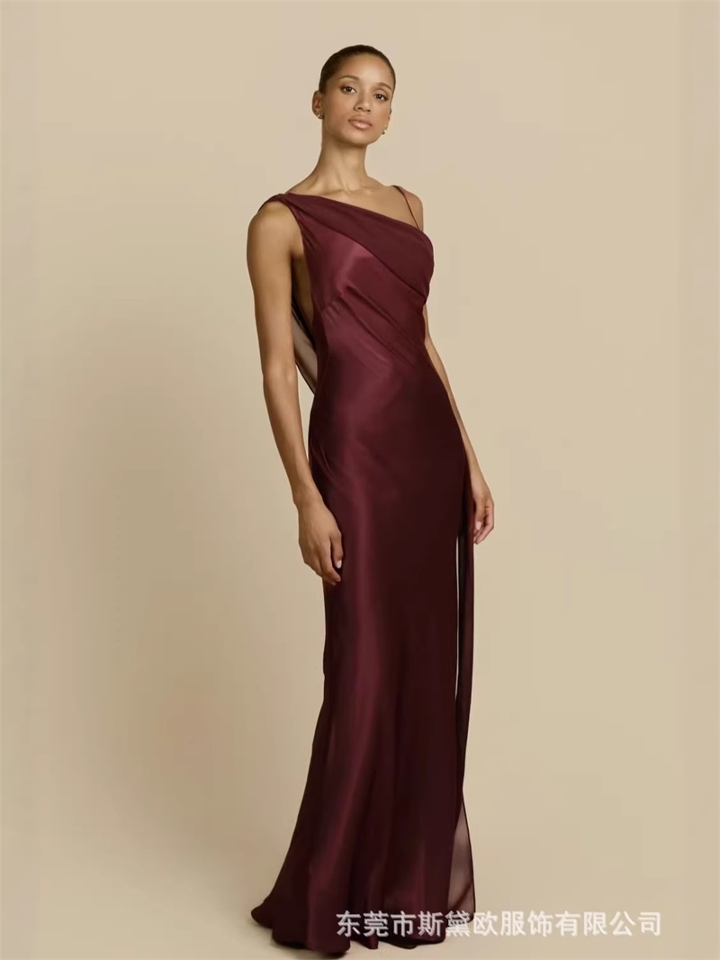 バーガンディ サテン プロムドレス セクシー ワンショルダー - Slip Dress Satin のレビューと価格