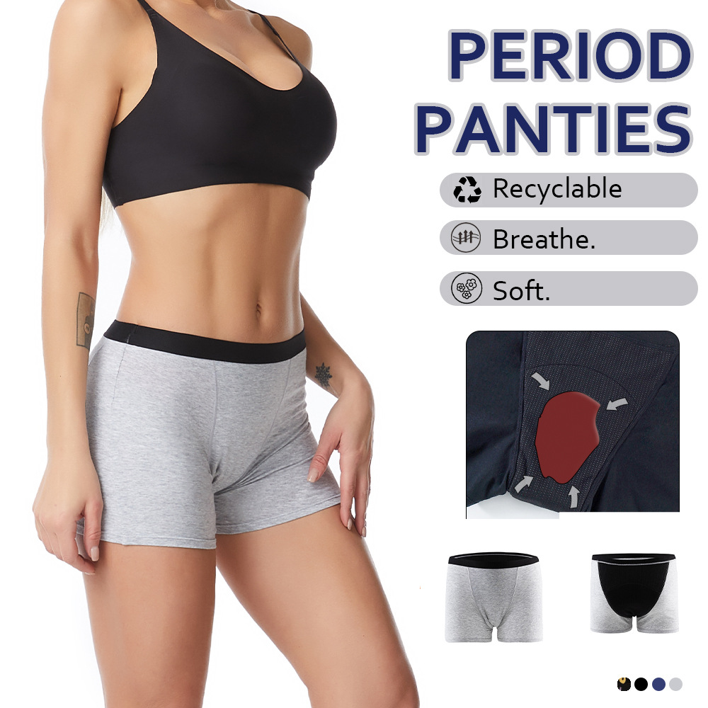 女性用4層構造の漏れ防止生理用ボクサーショーツ、コットン製ミ - Period Panty Absorbent のレビューと価格
