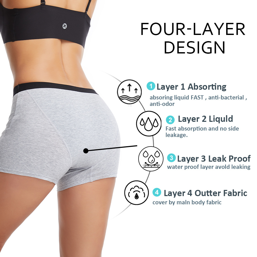 女性用4層構造の漏れ防止生理用ボクサーショーツ、コットン製ミ - Period Panty Absorbent のレビューと価格