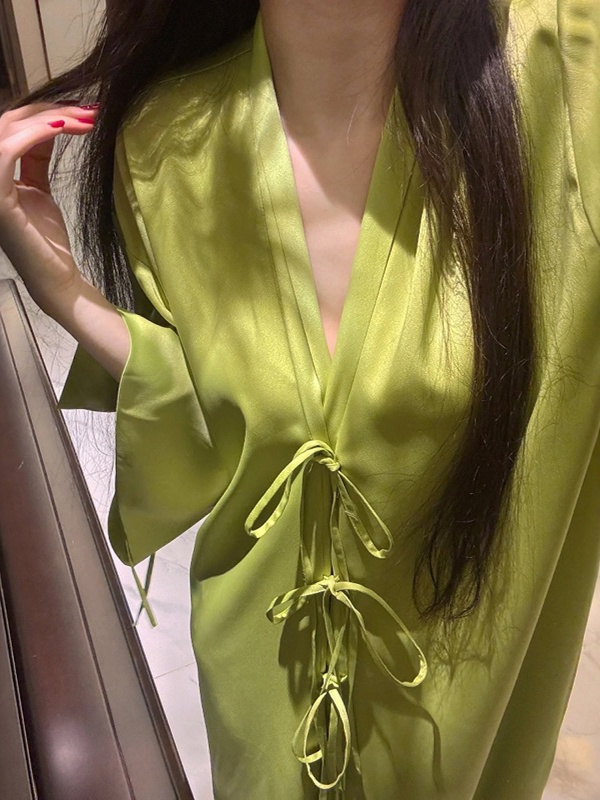 軽量長袖アイスシルクオープンカーディガンローブ女性夏肌に優し - Robe Silk Women のレビューと価格